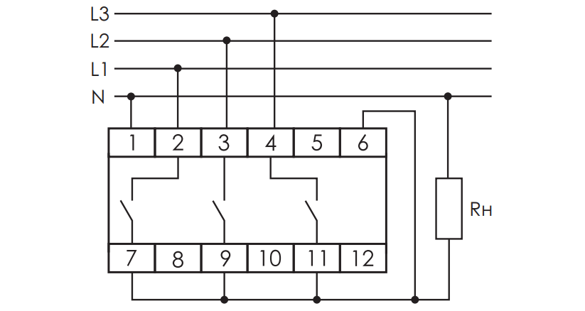 Схема подключения при нагрузке до 16 А