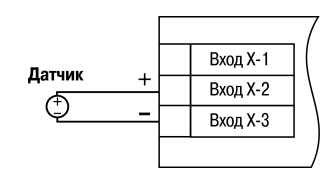 – Схема подключения активного
датчика с выходом в виде напряжения от -50 до 50 мВ или от 0 до 1 В