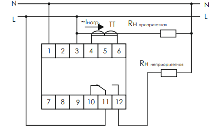 Схема включения с ТТ для контроля тока более 5 А