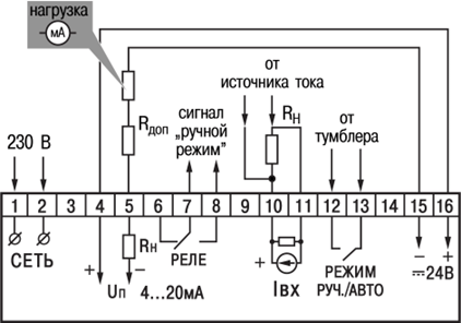 Схемы подключения приборов с выходом типа И в корпусах Н, Щ1 и Щ2