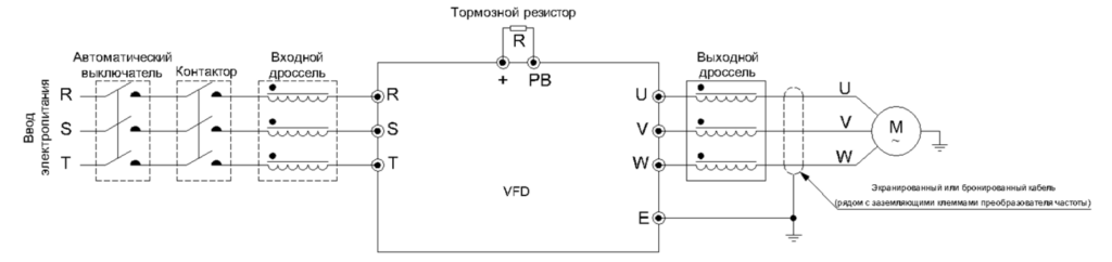Схема силовой части преобразователя частоты с промежуточным звеном постоянного тока