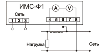 Схема подключения прибора через согласующий трансформатор тока